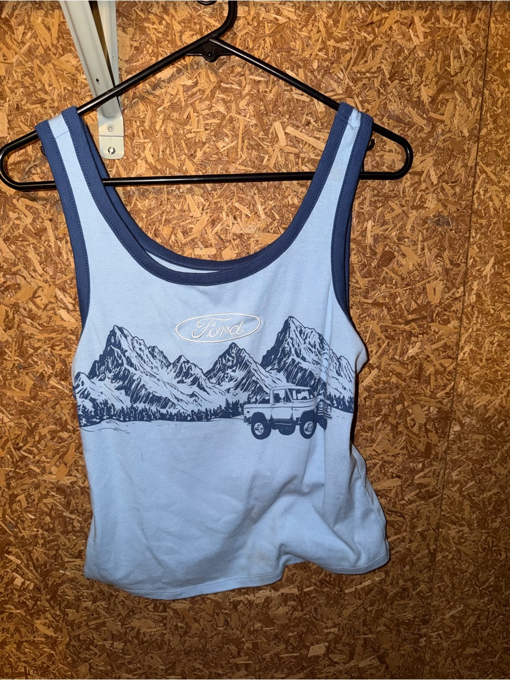 Ford Light Blue Tank Top with Navy Trim and Mountain 4x4 Graphic